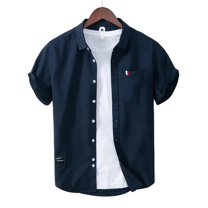 Men’s Short Sleeve Button-Up Shirt with Chest Pocket and Collar