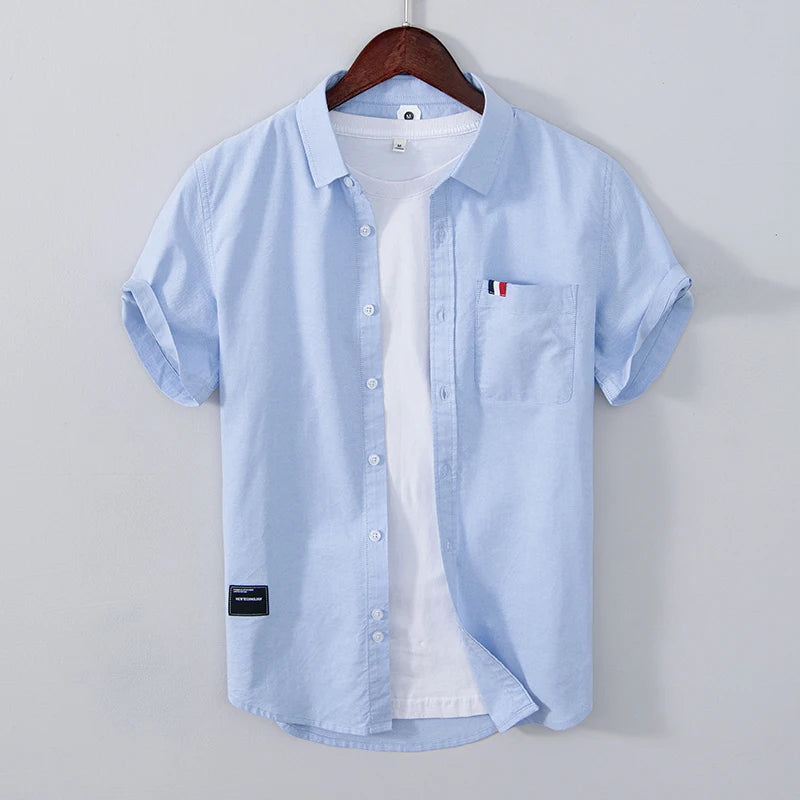 Men’s Short Sleeve Button-Up Shirt with Chest Pocket and Collar