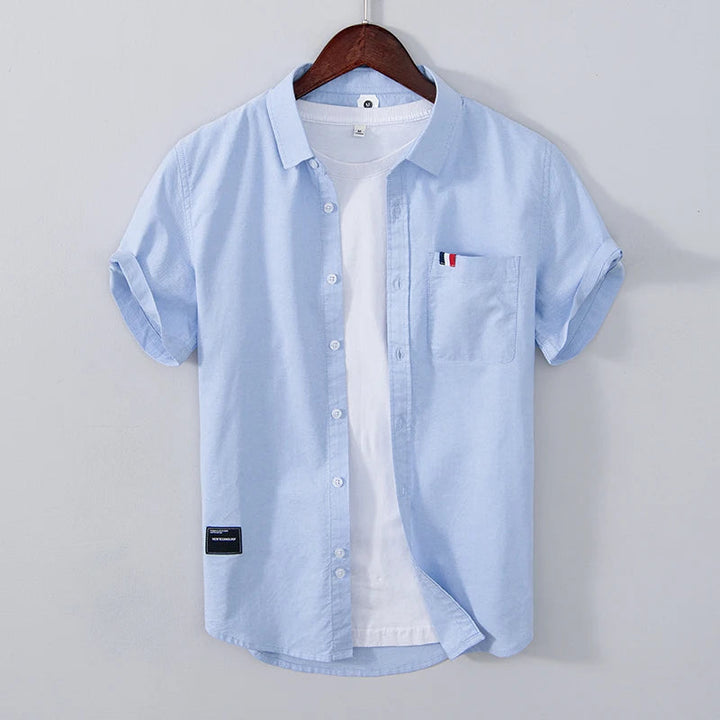 Men’s Short Sleeve Button-Up Shirt with Chest Pocket and Collar