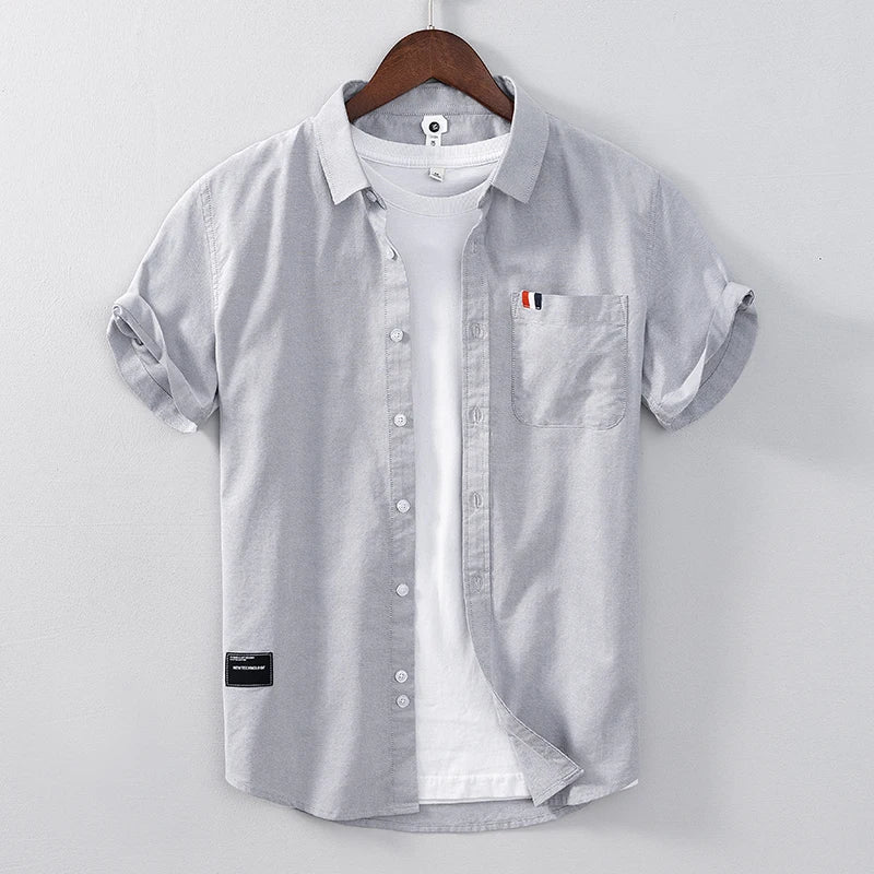 Men’s Short Sleeve Button-Up Shirt with Chest Pocket and Collar