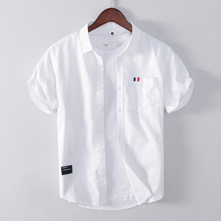 Men’s Short Sleeve Button-Up Shirt with Chest Pocket and Collar