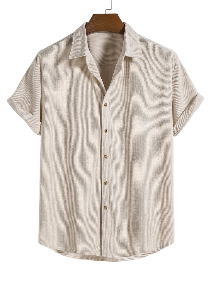 Men’s Short Sleeve Button-Up Shirt with Collar and Textured Pattern