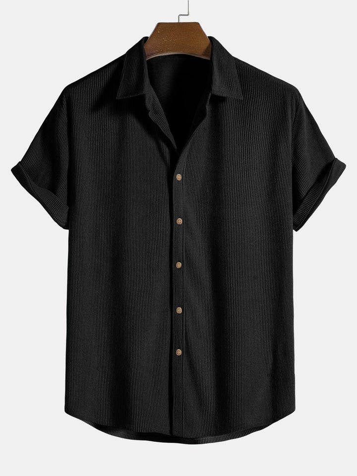 Men’s Short Sleeve Button-Up Shirt with Collar and Textured Pattern