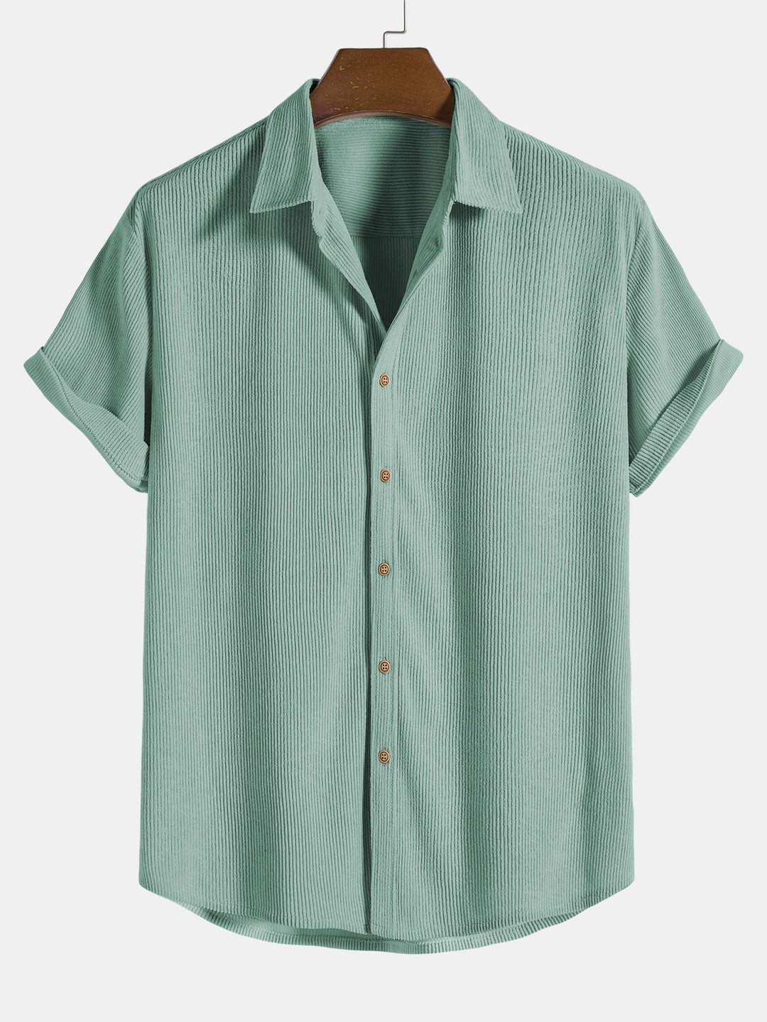 Men’s Short Sleeve Button-Up Shirt with Collar and Textured Pattern