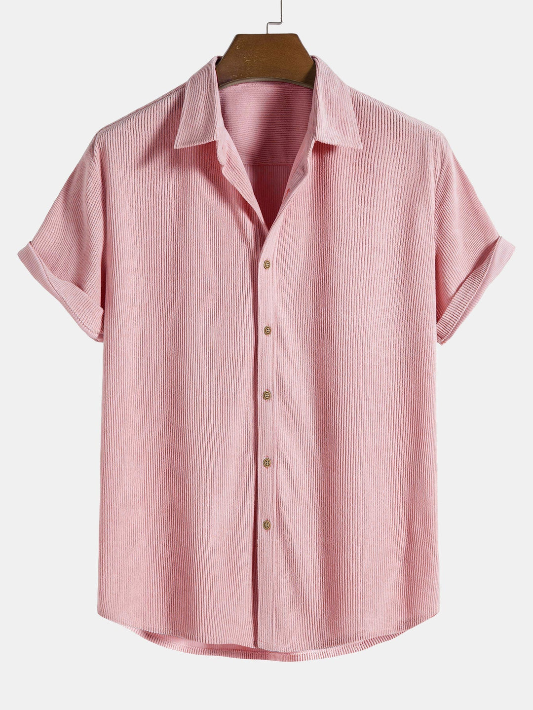 Men’s Short Sleeve Button-Up Shirt with Collar and Textured Pattern