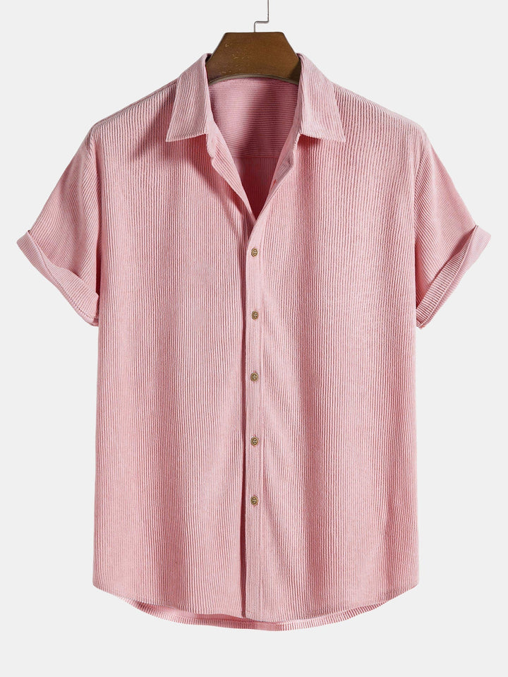 Men’s Short Sleeve Button-Up Shirt with Collar and Textured Pattern