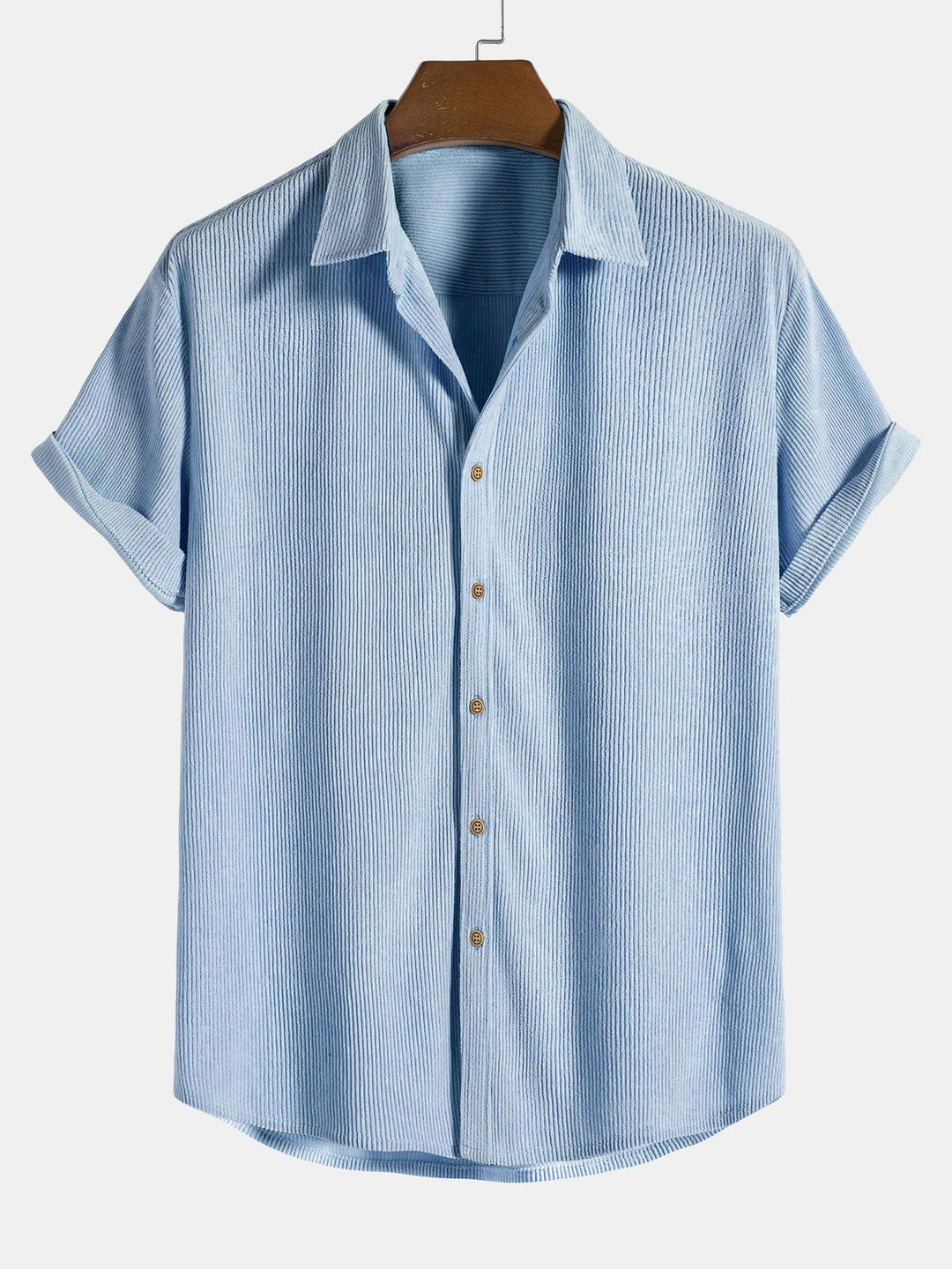 Men’s Short Sleeve Button-Up Shirt with Collar and Textured Pattern