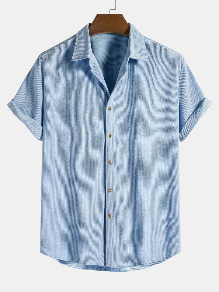 Men’s Short Sleeve Button-Up Shirt with Collar and Textured Pattern