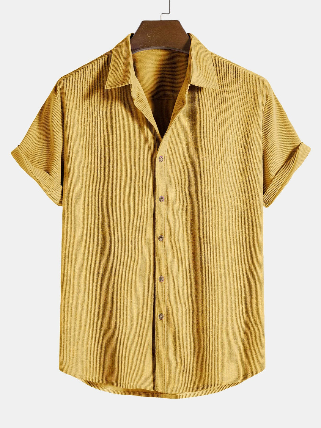 Men’s Short Sleeve Button-Up Shirt with Collar and Textured Pattern