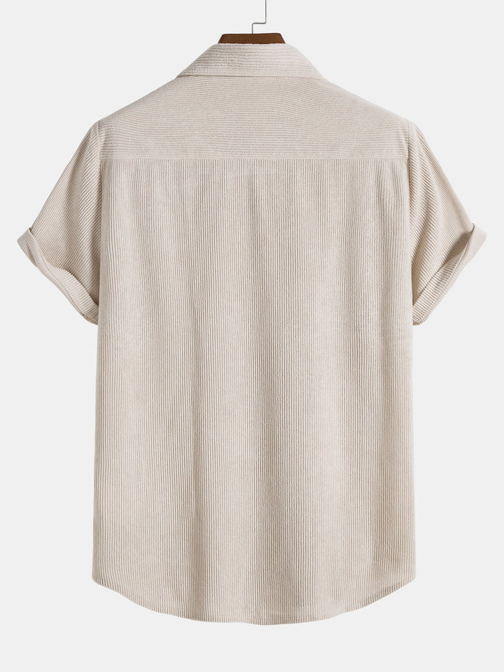 Men’s Short Sleeve Button-Up Shirt with Collar and Textured Pattern