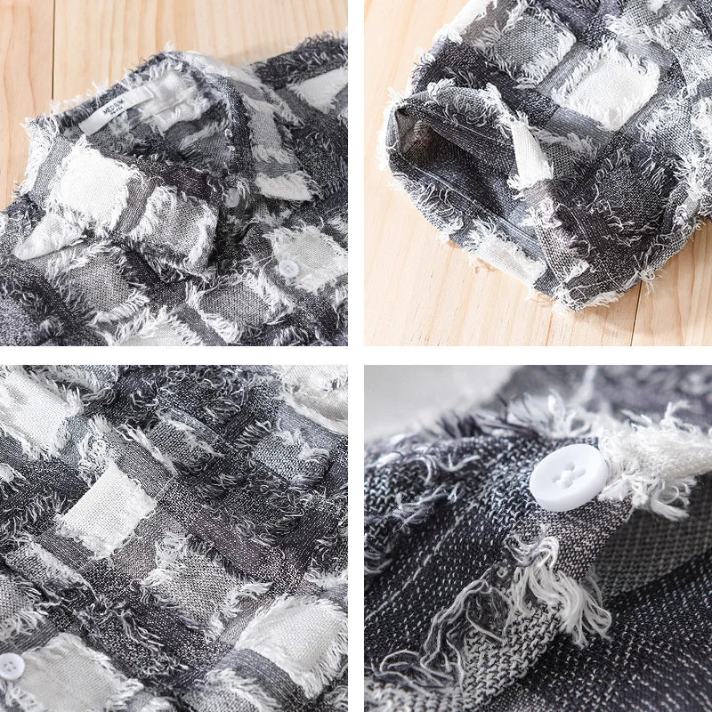 Men’s Short Sleeve Button-Up Shirt with Plaid Pattern