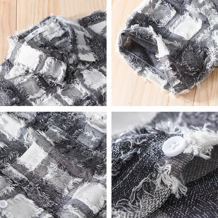 Men’s Short Sleeve Button-Up Shirt with Plaid Pattern