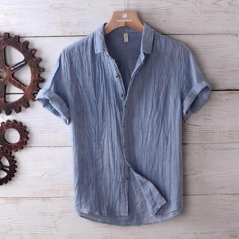 Men’s Short Sleeve Button-Up Shirt with Collar