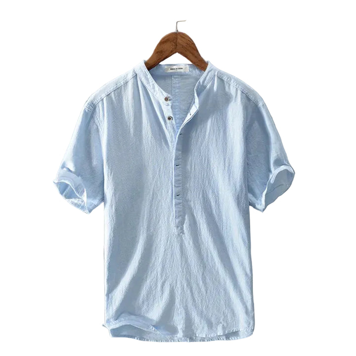 Men’s Short Sleeve Henley Shirt with Band Collar