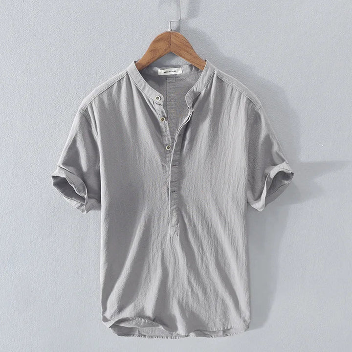 Men’s Short Sleeve Henley Shirt with Band Collar