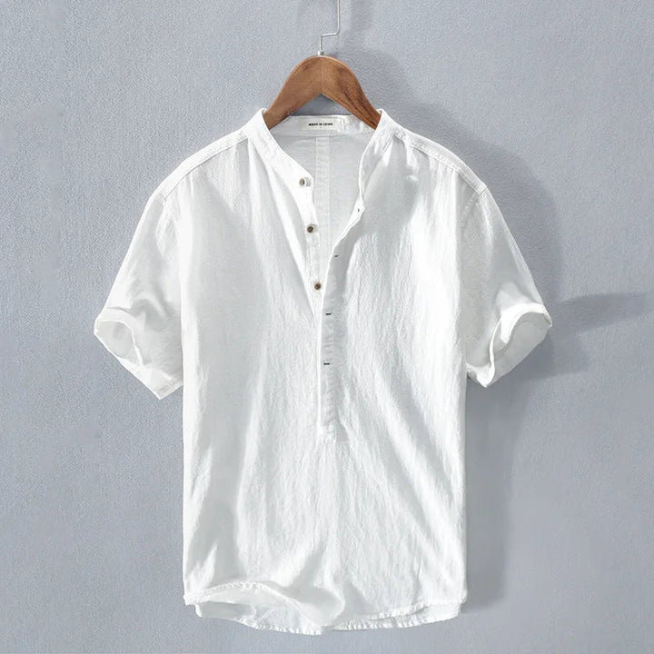 Men’s Short Sleeve Henley Shirt with Band Collar