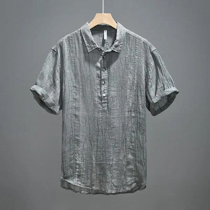 Men’s Short Sleeve Henley Shirt with Stand Collar and Button Placket