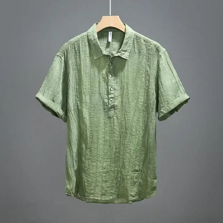 Men’s Short Sleeve Henley Shirt with Stand Collar and Button Placket
