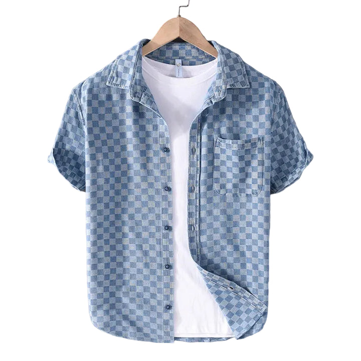 Men's Short Sleeve Plaid Shirt with Front Pocket