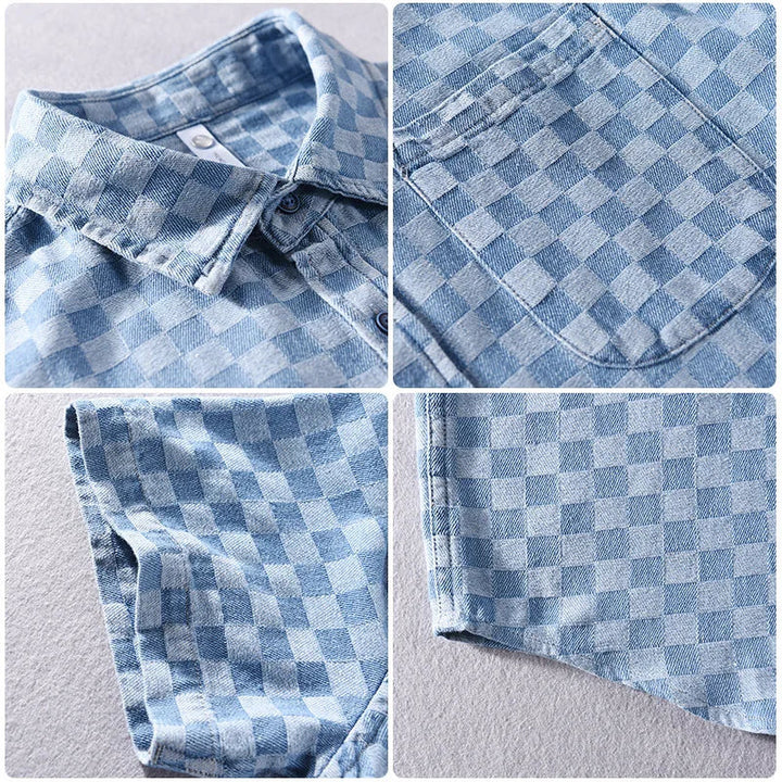 Men's Short Sleeve Plaid Shirt with Front Pocket