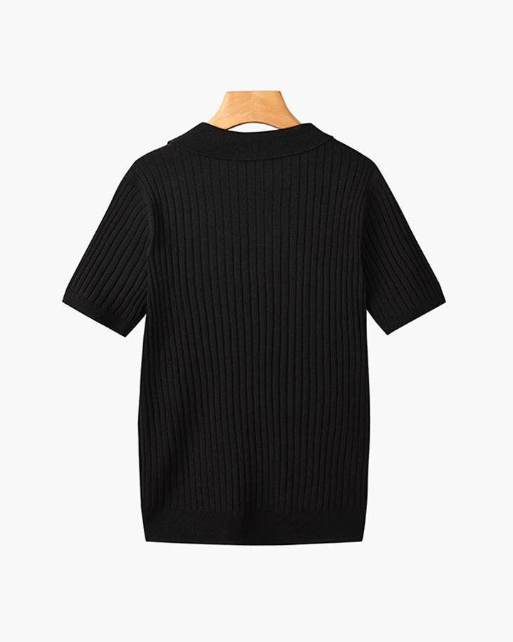 Men’s Short Sleeve Polo Shirt with Open Placket and Ribbed Texture