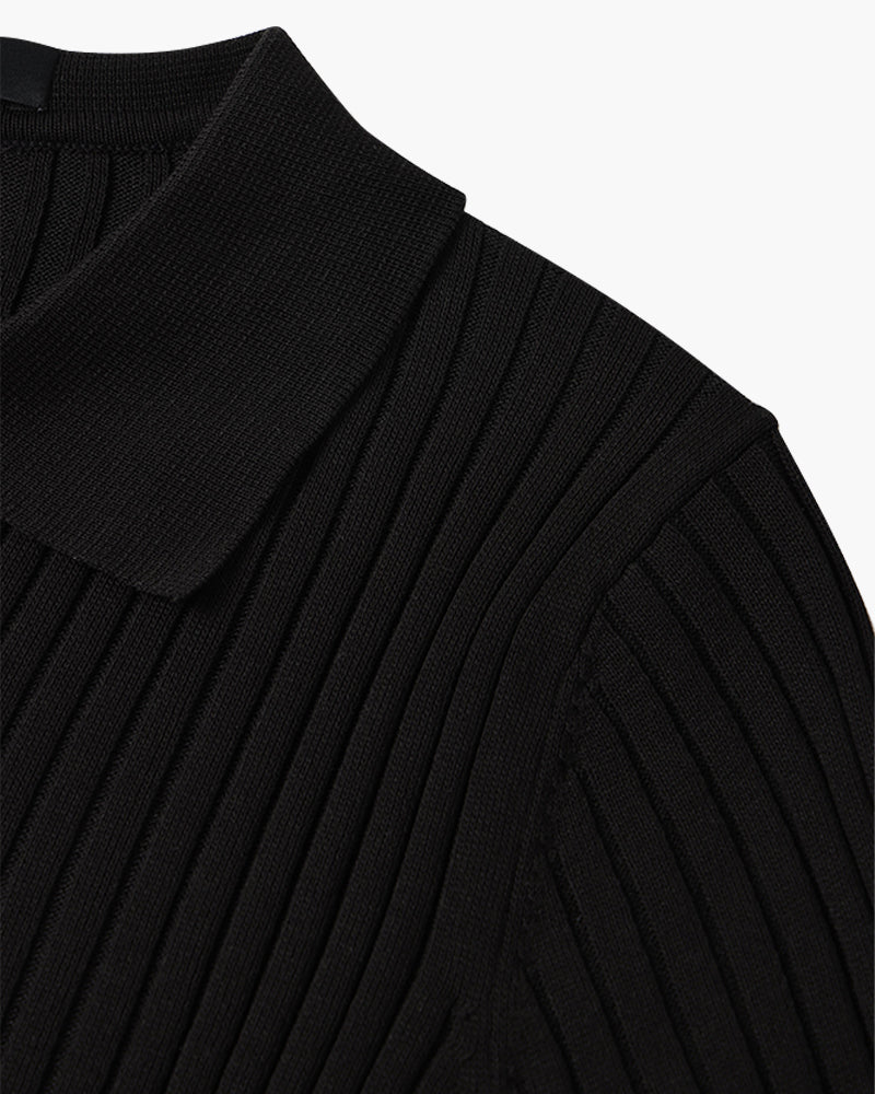 Men’s Short Sleeve Polo Shirt with Open Placket and Ribbed Texture