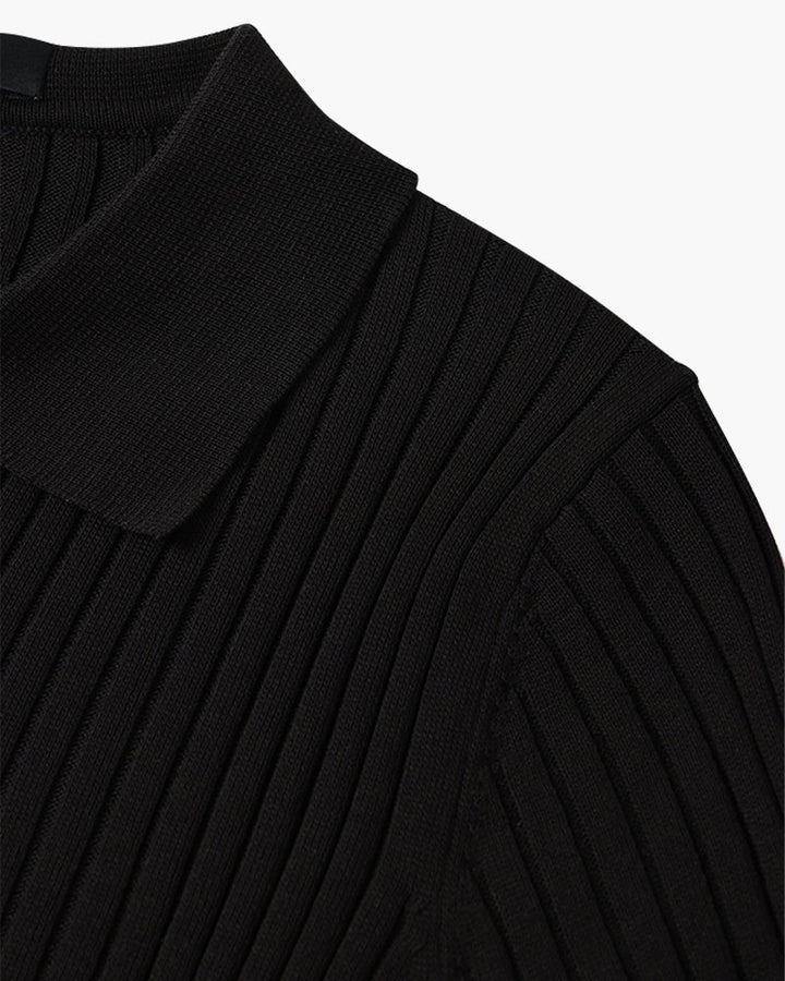 Men’s Short Sleeve Polo Shirt with Open Placket and Ribbed Texture