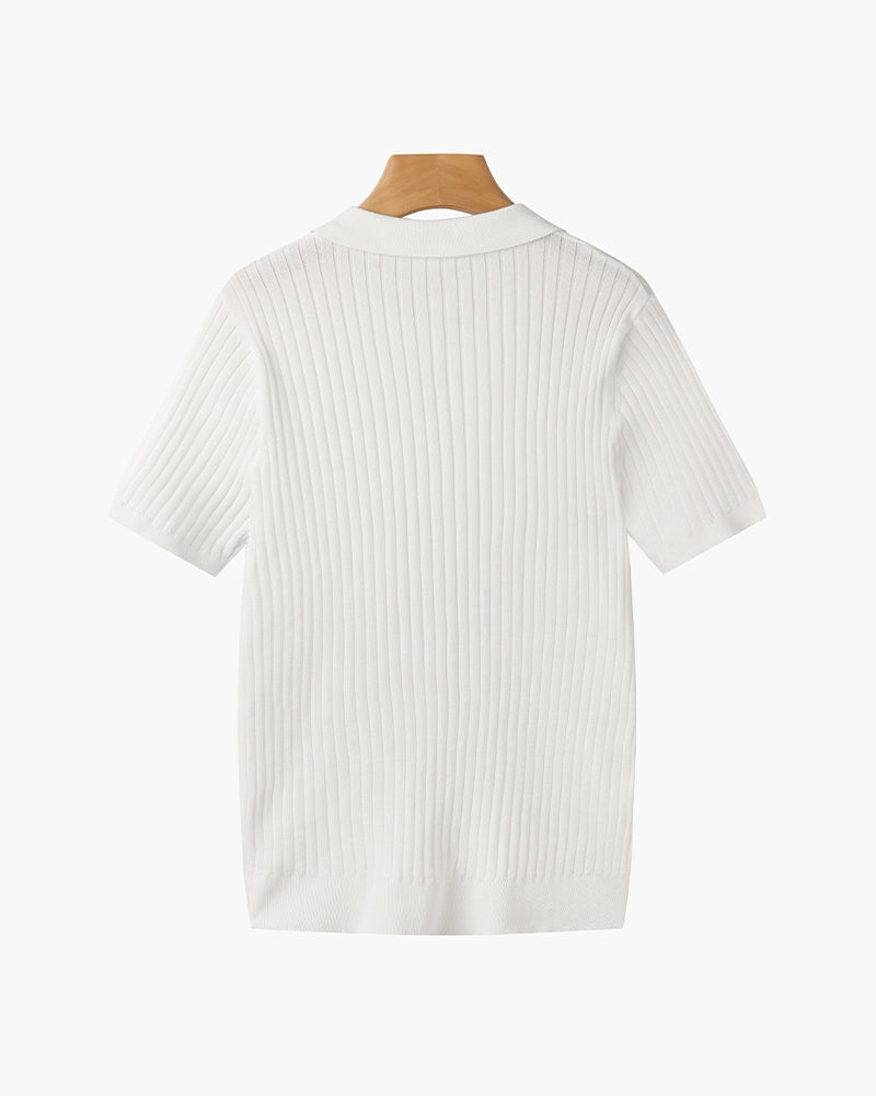Men’s Short Sleeve Polo Shirt with Open Placket and Ribbed Texture