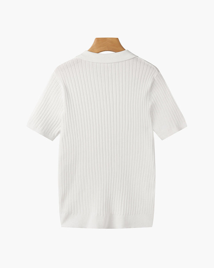 Men’s Short Sleeve Polo Shirt with Open Placket and Ribbed Texture