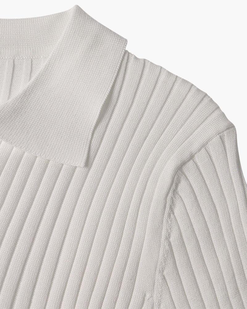 Men’s Short Sleeve Polo Shirt with Open Placket and Ribbed Texture