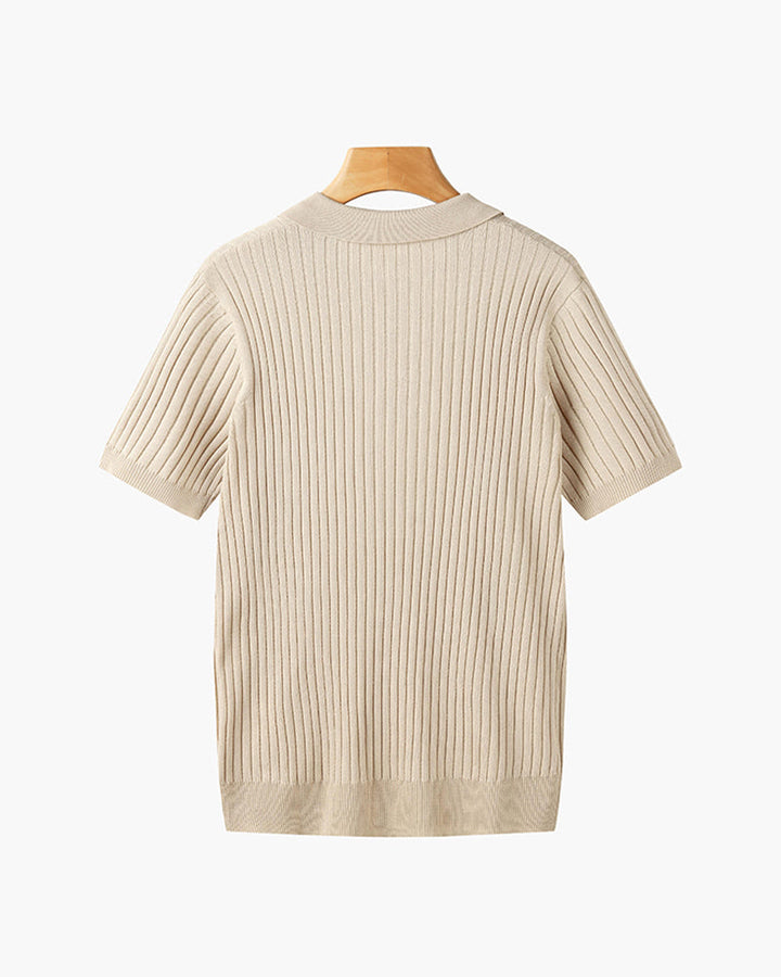 Men’s Short Sleeve Polo Shirt with Open Placket and Ribbed Texture