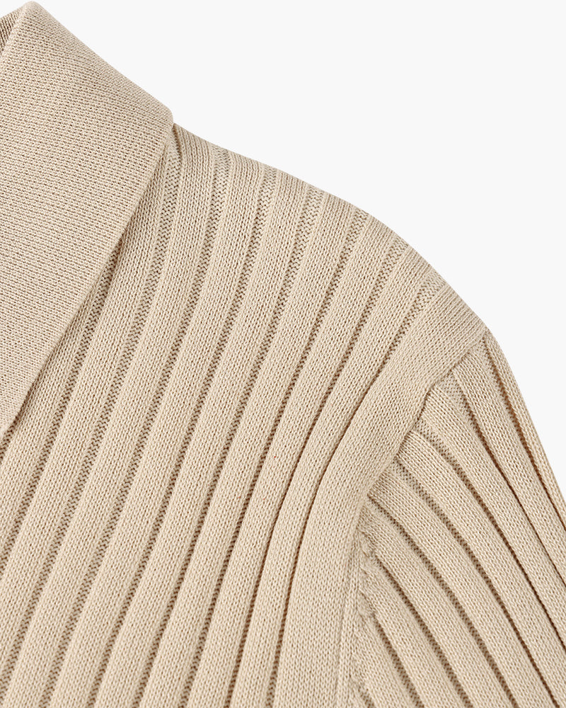 Men’s Short Sleeve Polo Shirt with Open Placket and Ribbed Texture