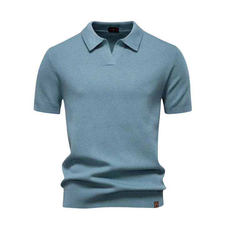 Men’s Short Sleeve Polo Shirt with Open Placket and Textured Weave