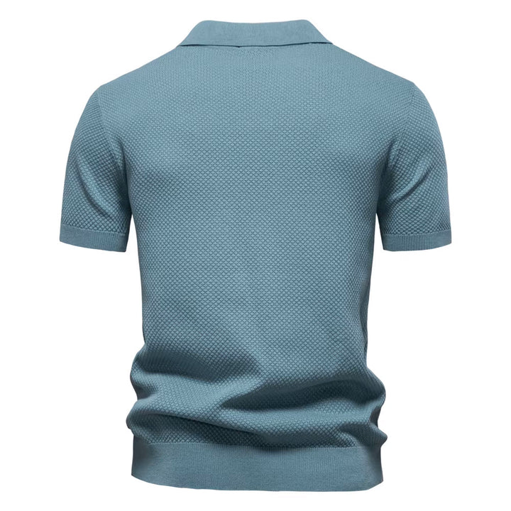 Men’s Short Sleeve Polo Shirt with Open Placket and Textured Weave