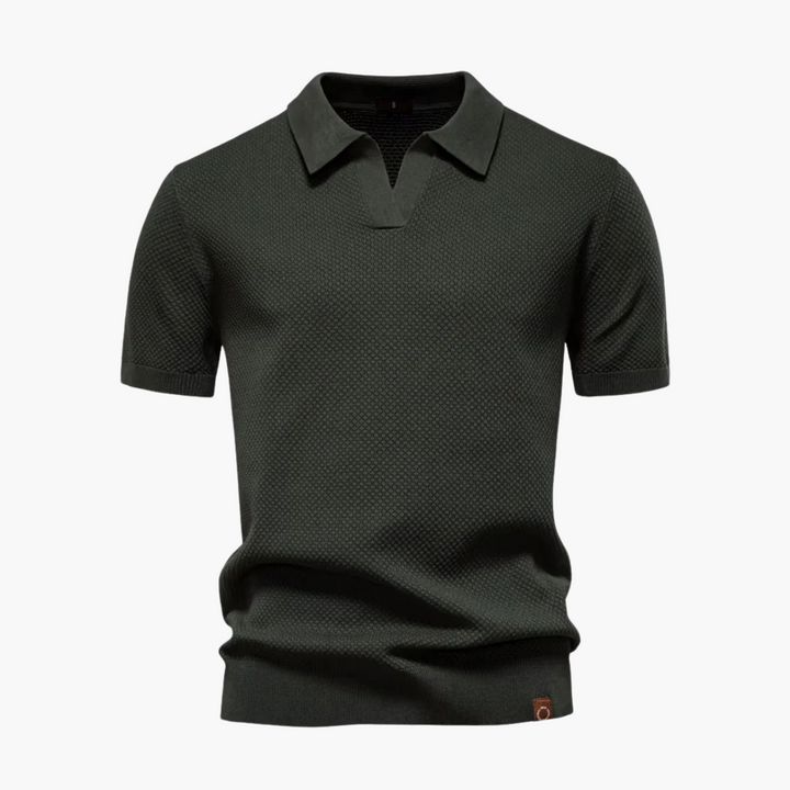 Men’s Short Sleeve Polo Shirt with Open Placket and Textured Weave