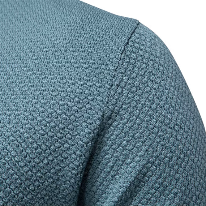 Men’s Short Sleeve Polo Shirt with Open Placket and Textured Weave