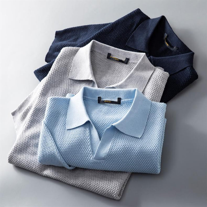 Men’s Short Sleeve Polo Shirt with Textured Knit Pattern