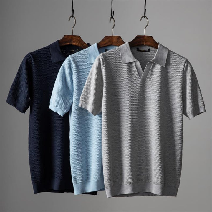 Men’s Short Sleeve Polo Shirt with Textured Knit Pattern