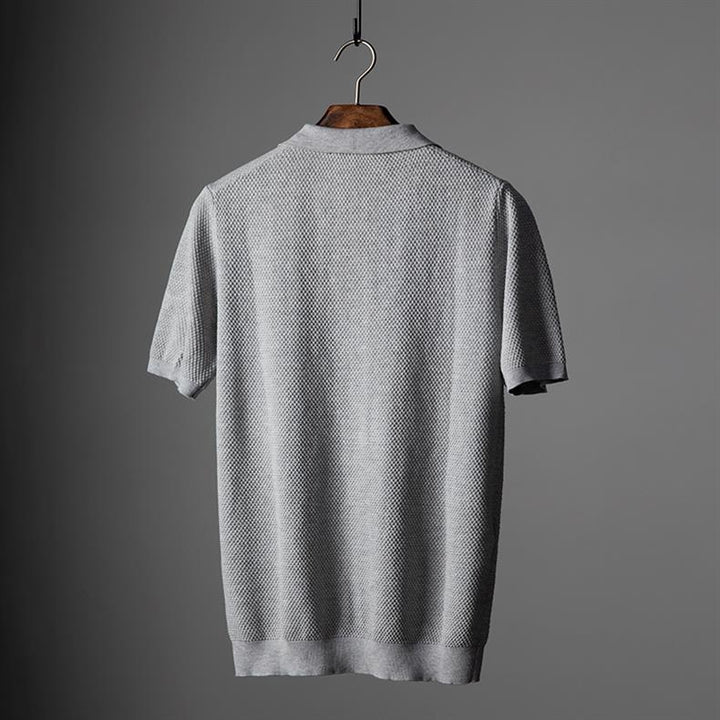 Men’s Short Sleeve Polo Shirt with Textured Knit Pattern