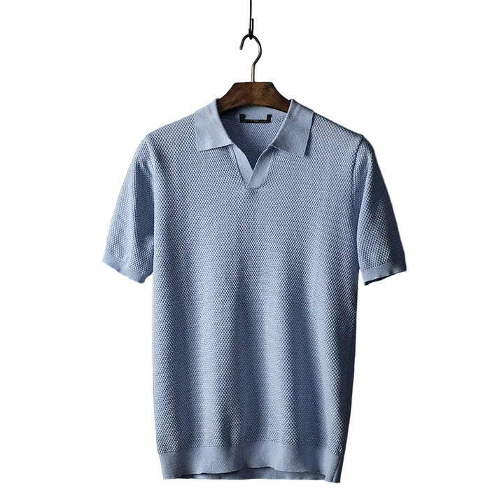 Men’s Short Sleeve Polo Shirt with Textured Knit Pattern