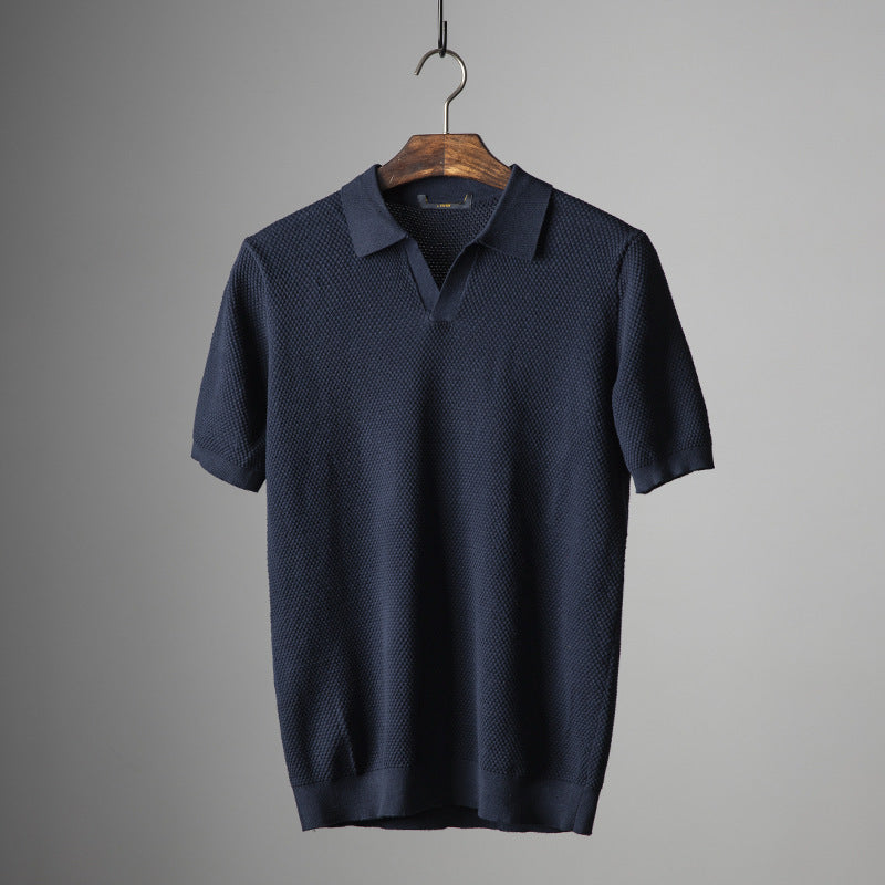 Men’s Short Sleeve Polo Shirt with Textured Knit Pattern