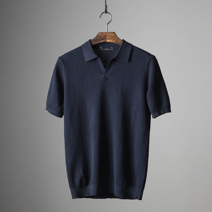 Men’s Short Sleeve Polo Shirt with Textured Knit Pattern
