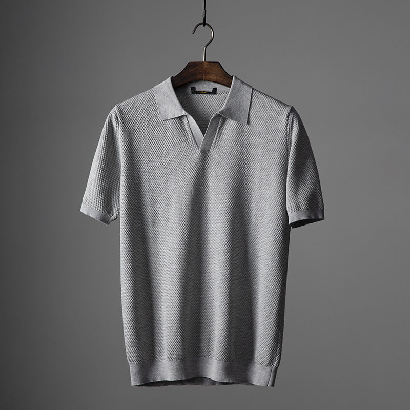 Men’s Short Sleeve Polo Shirt with Textured Knit Pattern