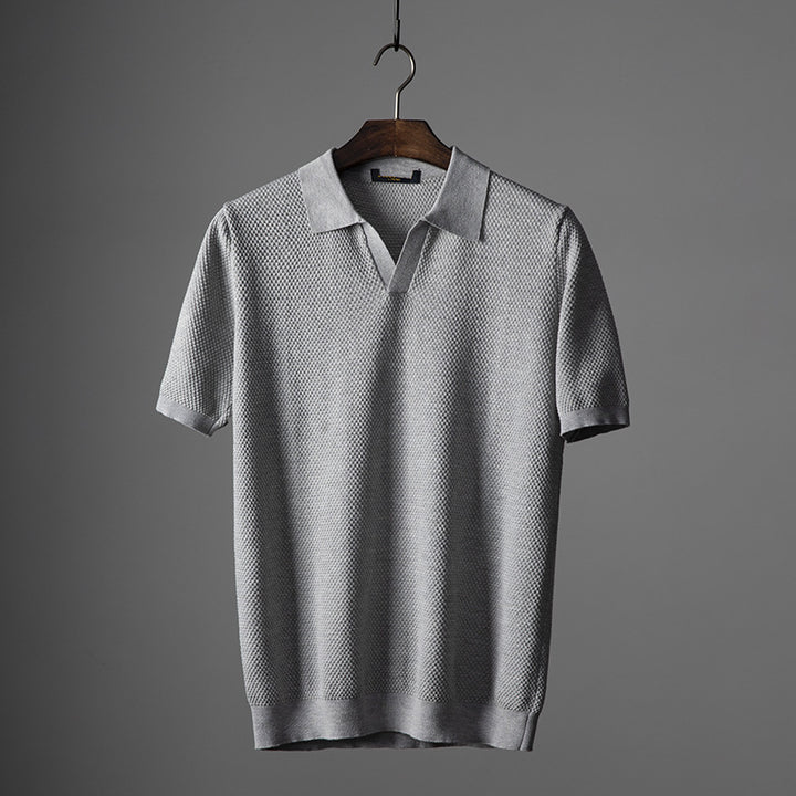Men’s Short Sleeve Polo Shirt with Textured Knit Pattern