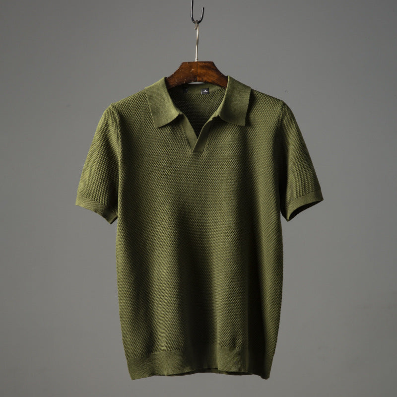 Men’s Short Sleeve Polo Shirt with Textured Knit Pattern