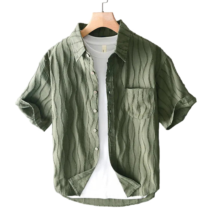 Men’s Short Sleeve Shirt with Wave-Stitch Texture and Chest Pocket