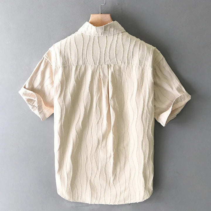 Men’s Short Sleeve Shirt with Wave-Stitch Texture and Chest Pocket