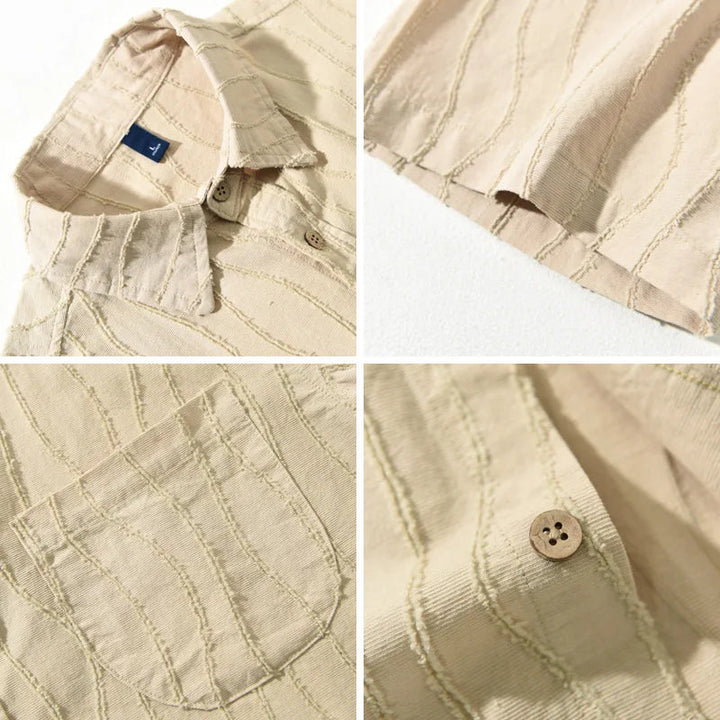 Men’s Short Sleeve Shirt with Wave-Stitch Texture and Chest Pocket