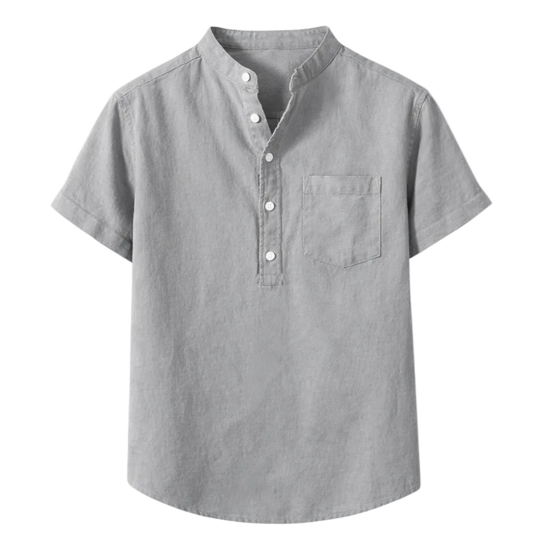 Men's Short Sleeve Shirt With Mandarin Collar and Pocket