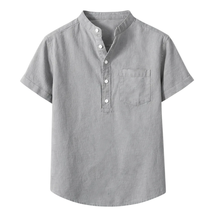Men's Short Sleeve Shirt With Mandarin Collar and Pocket